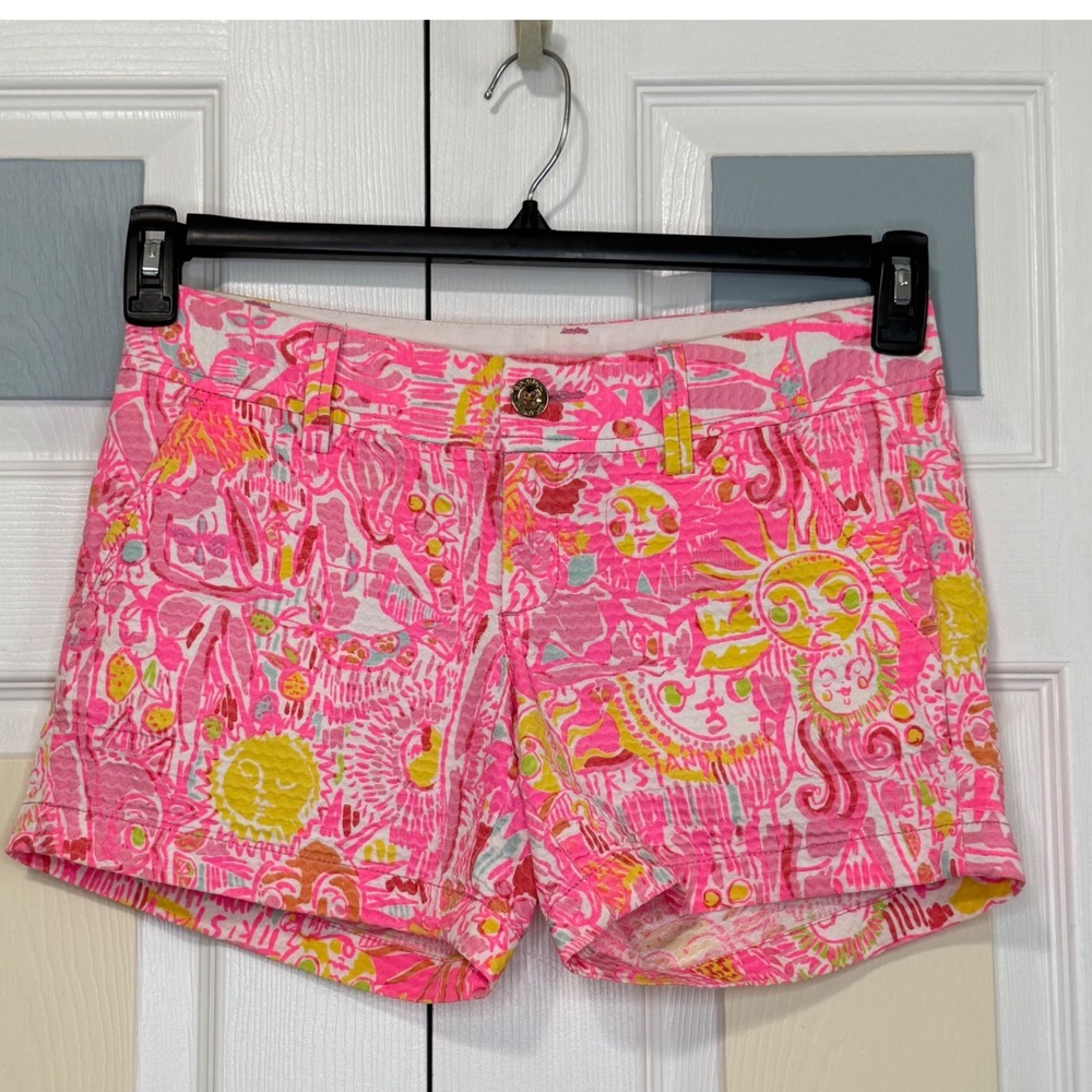 Lilly Pulitzer Callahan Shorts Pink Yellow Sun Print Cotton Size 2 24079